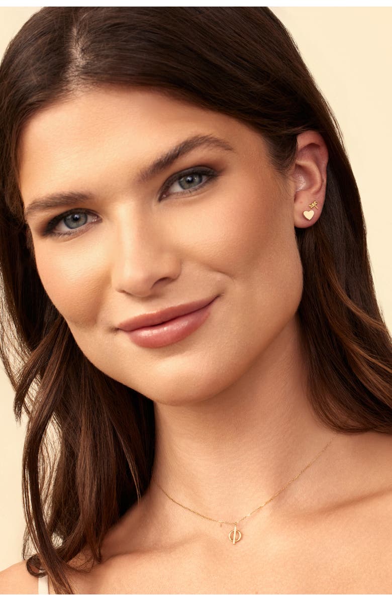 Oradina 14K Gold Sweet Heart Studs, Alternate, color, Yellow Gold