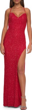 La Femme Stretch Sequin Dress with Open Back