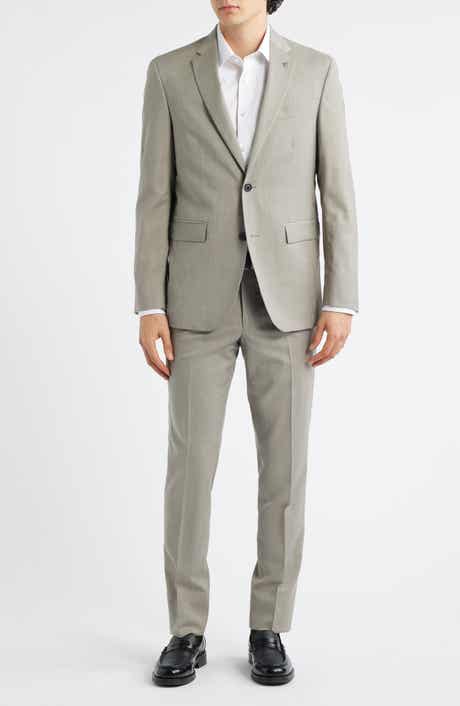 Ross Slim Fit Taupe Stretch Wool Twill Suit