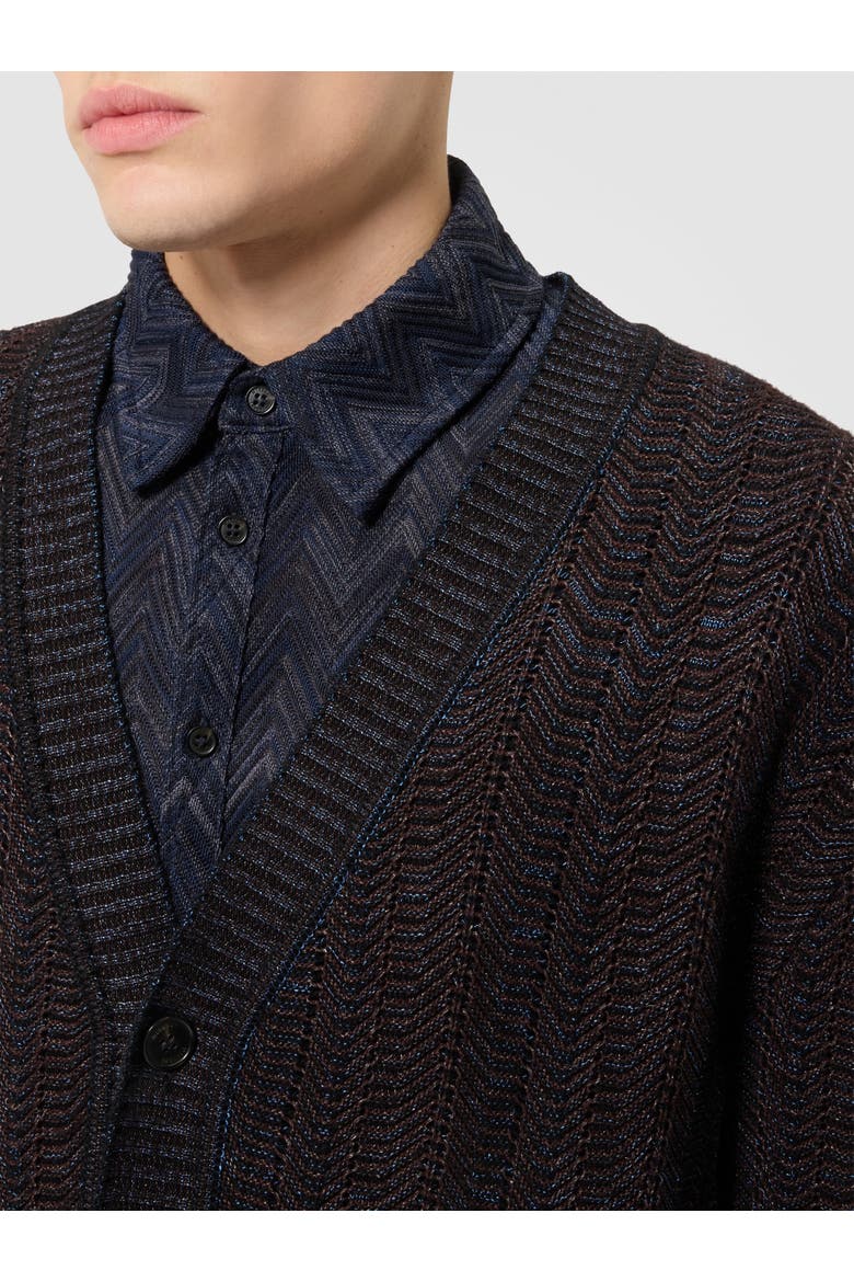 Wool And Viscose-blend Cardigan With Greek Key Motif, Alternate, color, Navy Blue