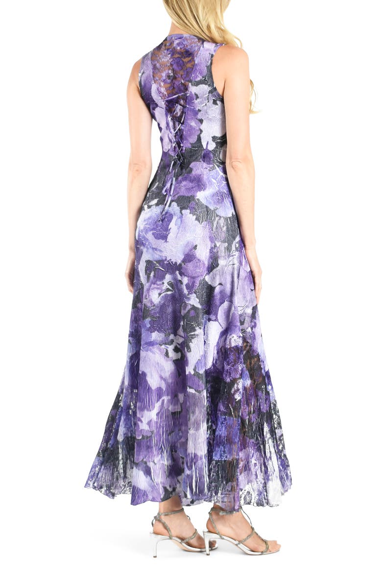 Floral Lace-Up Back Chiffon & Charmeuse Gown, Alternate, color, AMETHYST ROSE