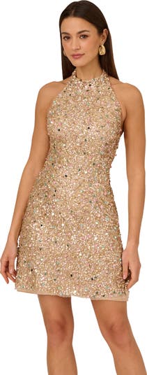 Beaded Halter Neck Cocktail Minidress
