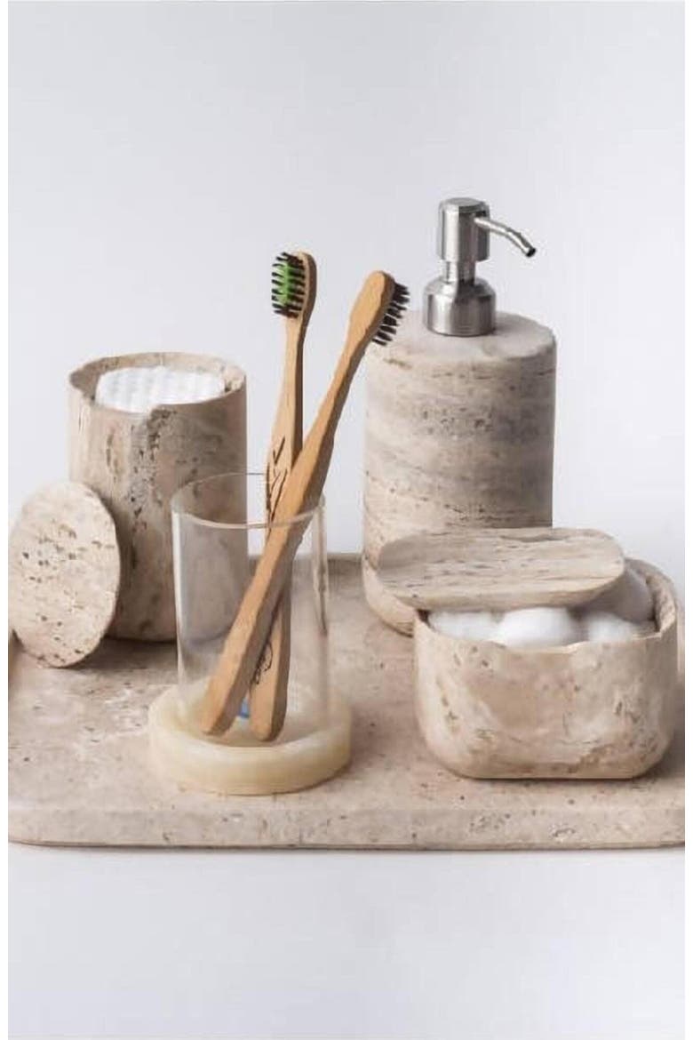 Less Is More High Dispenser, Alternate, color, Travertine Marble