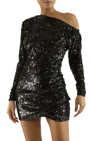 Ramy Brook Maribel Long Sleeve Sequin Cocktail Dress In Black