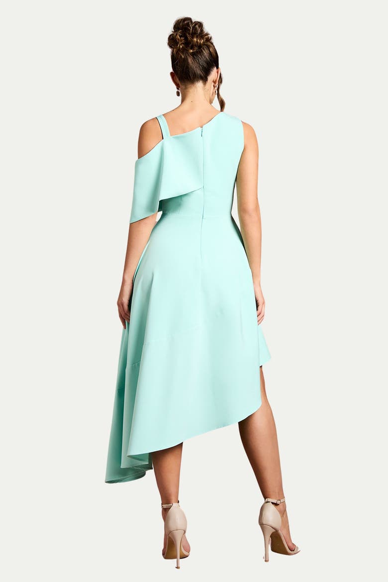 Asymmetric Crepe Midi Dress, Alternate, color, Aqua