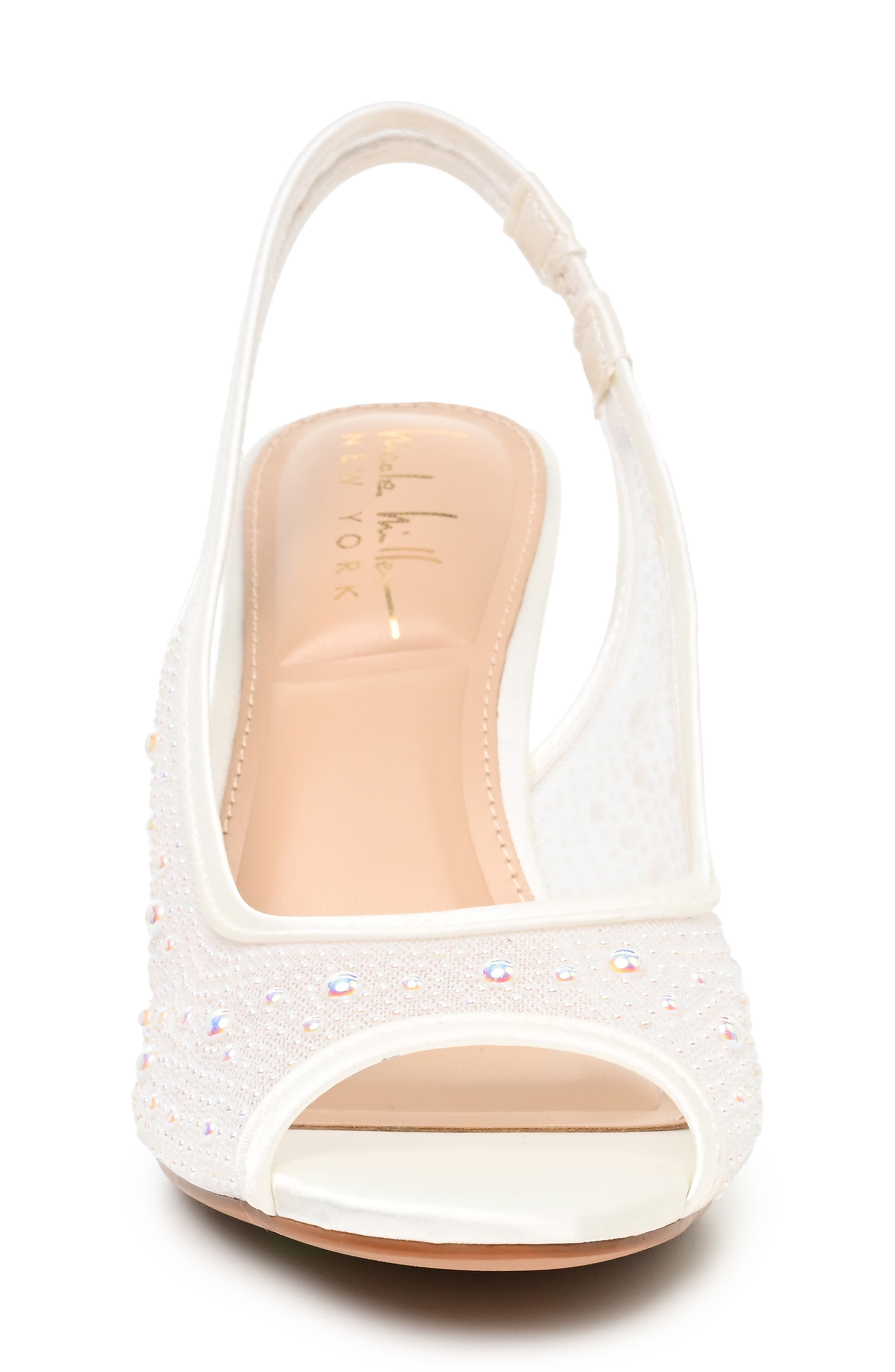 Peeps Crystal Peep Toe Slingback Pump, Alternate, color, WHITE PEARL MESH