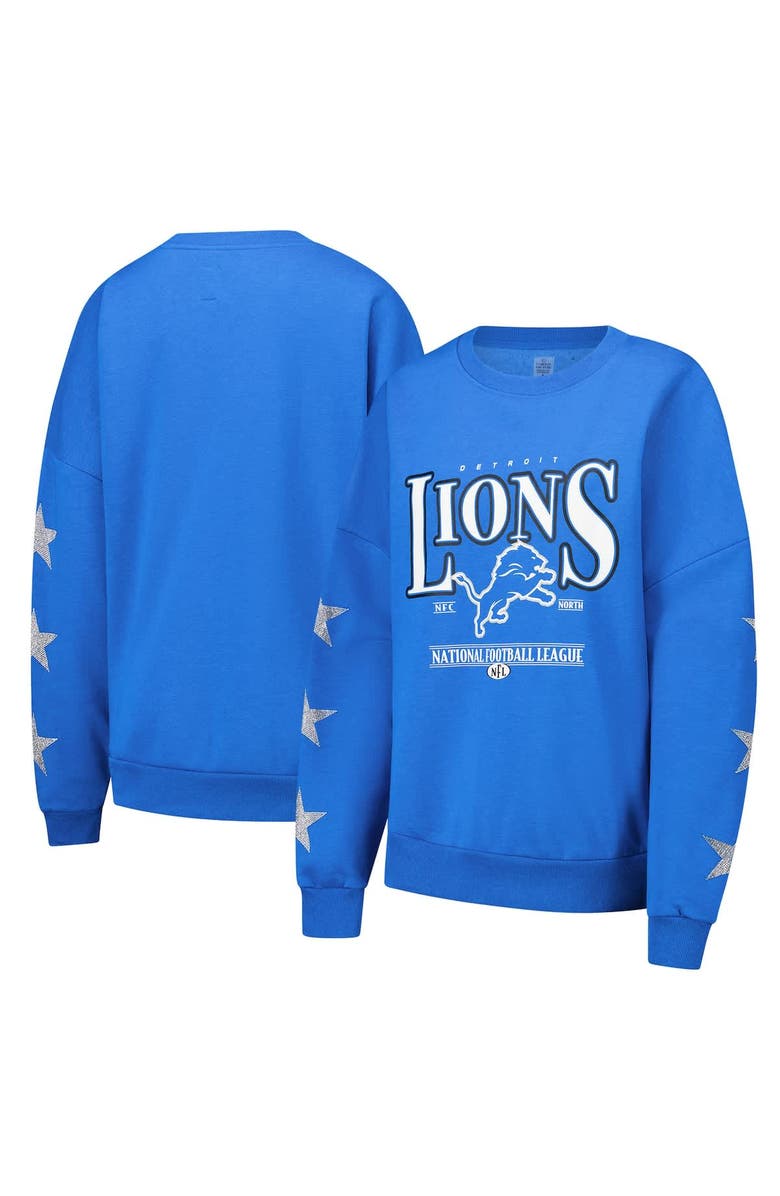 GAMEDAY COUTURE Women's Gameday Couture Blue Detroit Lions Rhinestone Star Sleeve Settle the Score Tri-Blend Pullover Sweatshirt, Alternate, color,