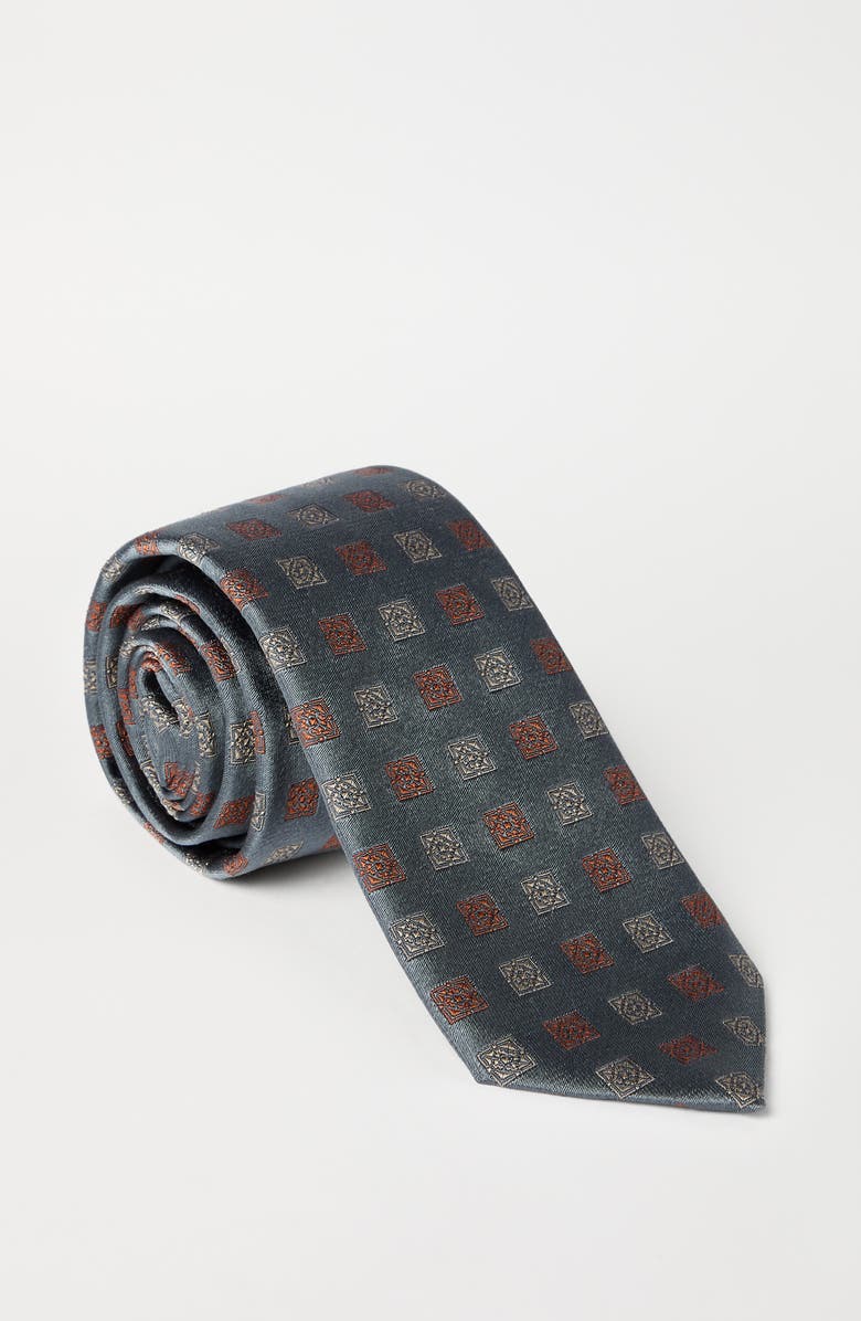 Brunello Cucinelli Silk tie with squares pattern, Alternate, color, Grey