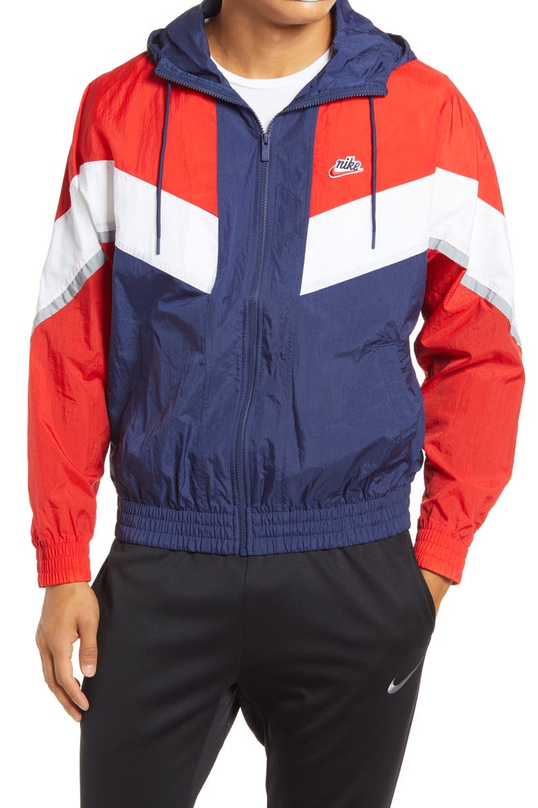 Windrunner+ Water Repellent Jacket, Alternate, color, MIDNIGHT NAVY/ RED/ WHITE