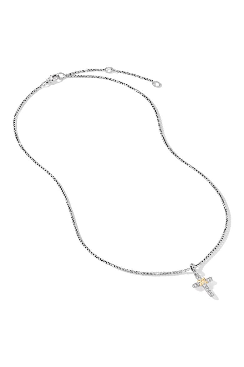 Petite Diamond Cross Charm Necklace, Alternate, color, STERLING SILVER/ YELLOW GOLD