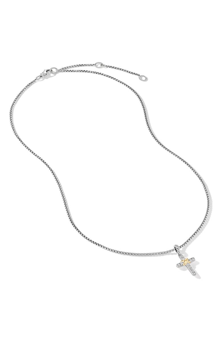 David Yurman Petite Diamond Cross Charm Necklace, Alternate, color, Sterling Silver/ Yellow Gold