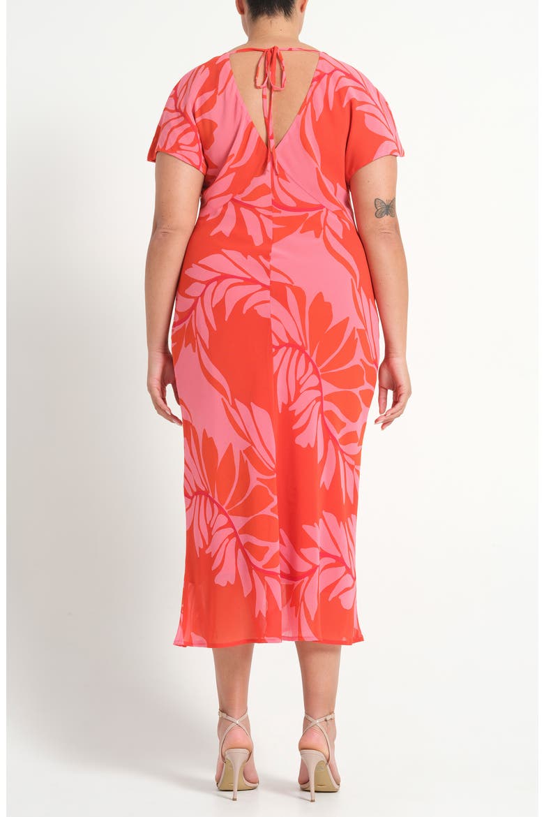 Leyla Leaf Print Sheath Midi Dress, Alternate, color, PEONY ROUGE