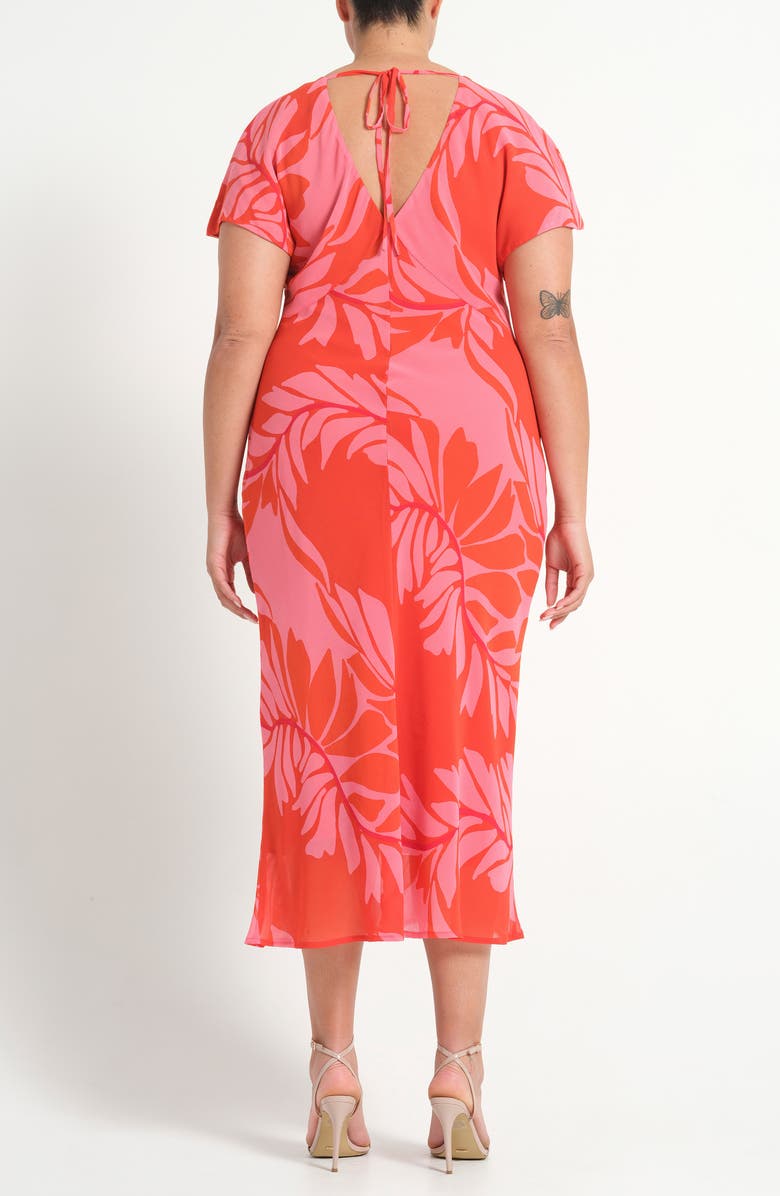Estelle Leyla Leaf Print Sheath Midi Dress, Alternate, color, Peony Rouge