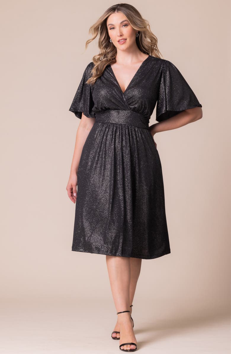 Kiyonna Crystal Cove Metallic Cocktail Dress, Alternate, color, Silver Starlight