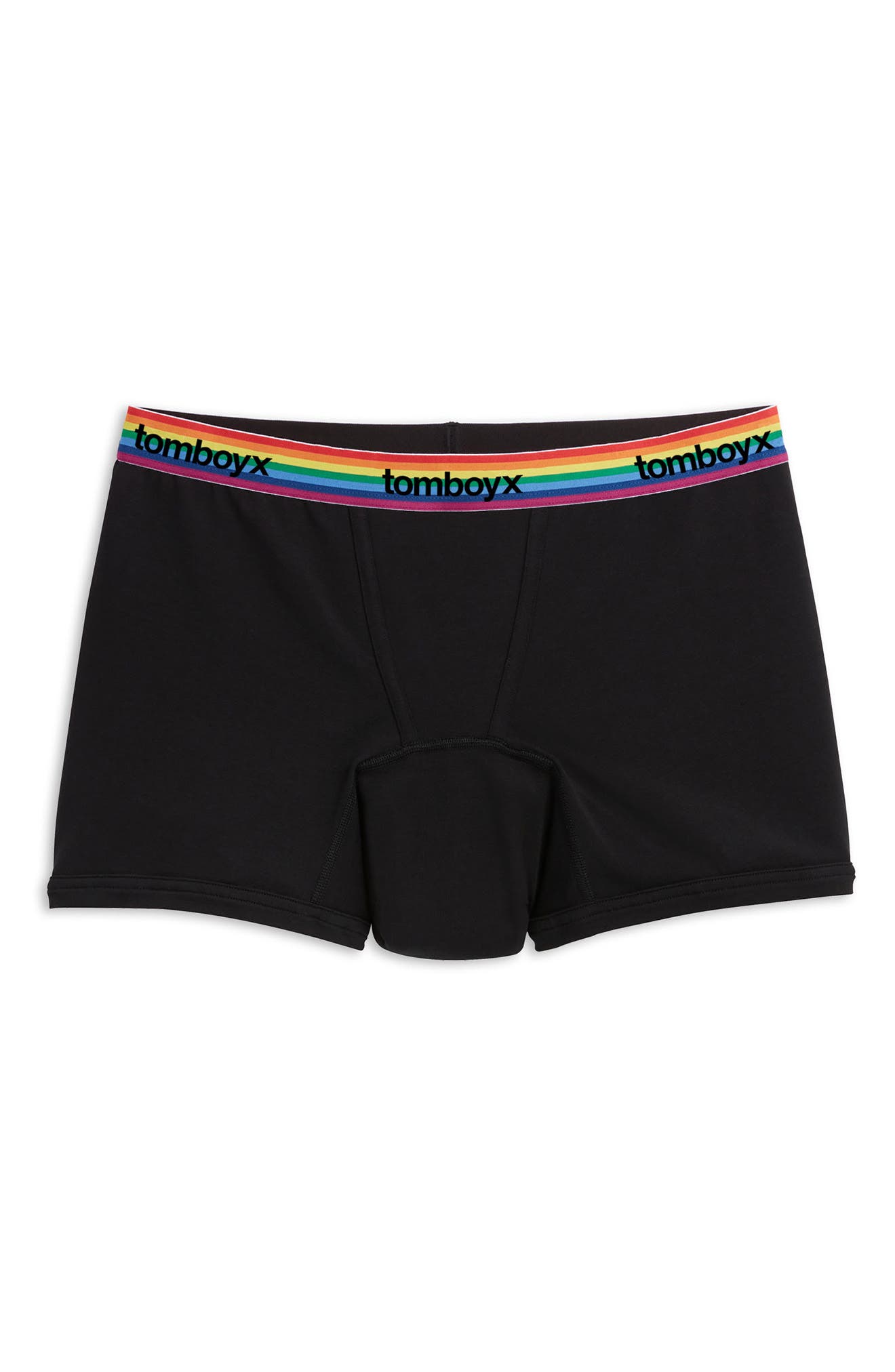 TomboyX First Line Stretch Cotton Period 4.5-Inch Trunks in Black Rainbow Logo 