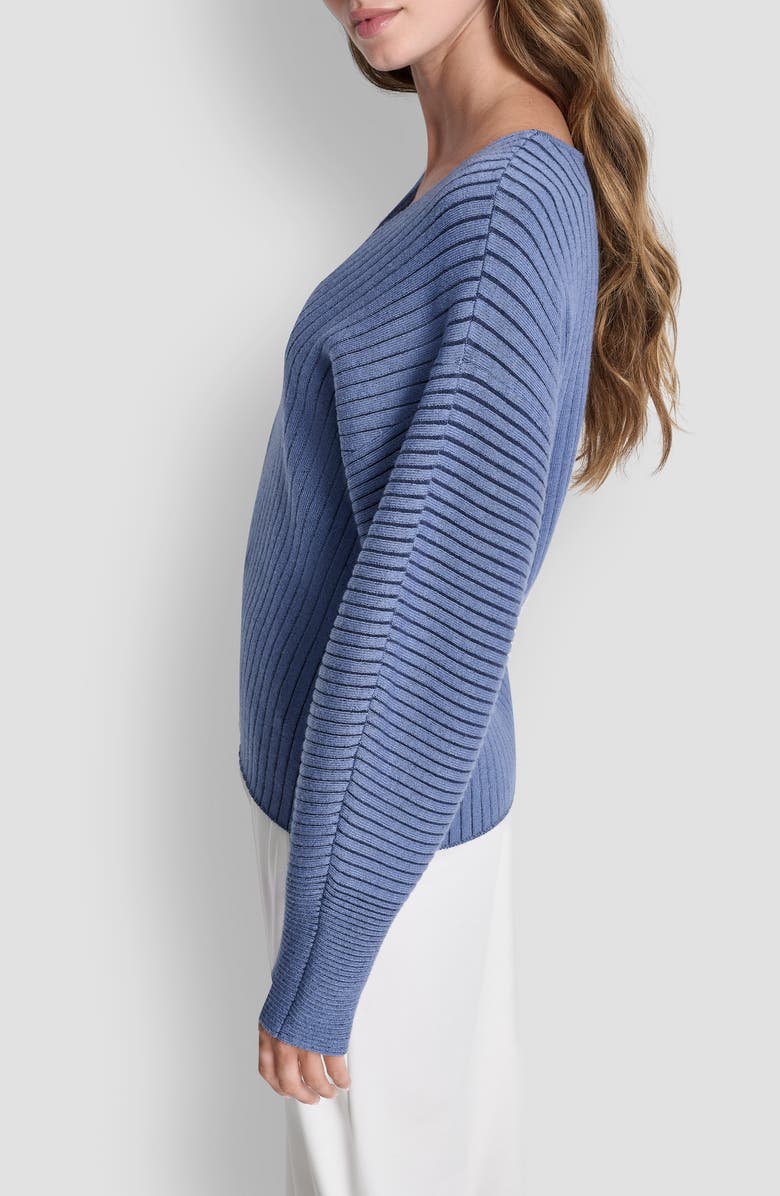 DKNY Transfer Rib V-Neck Sweater, Alternate, color, Liberty Sky/Hudson Blue