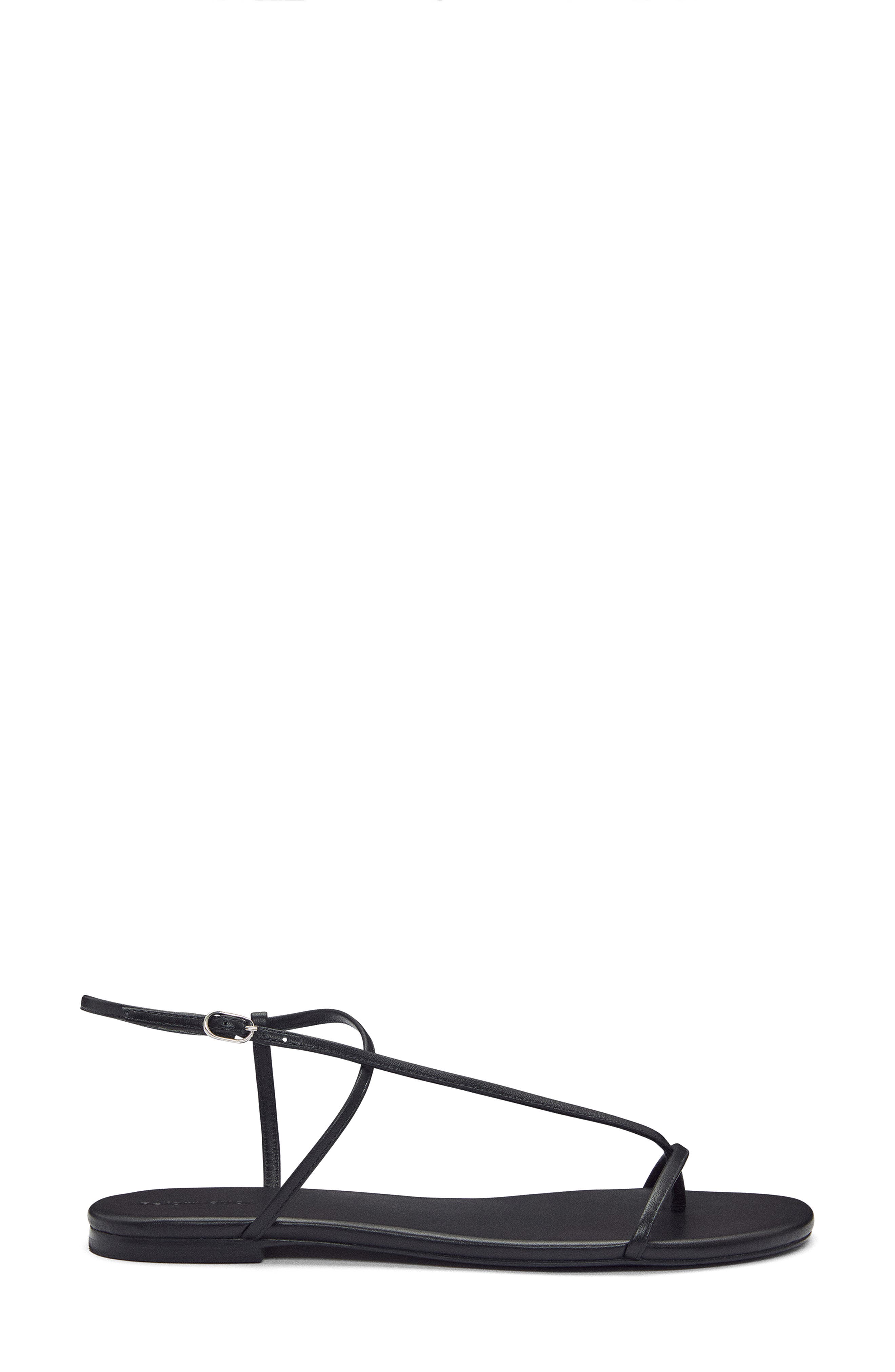 Reformation Pina Flat Sandal, Alternate, color, Black Leather