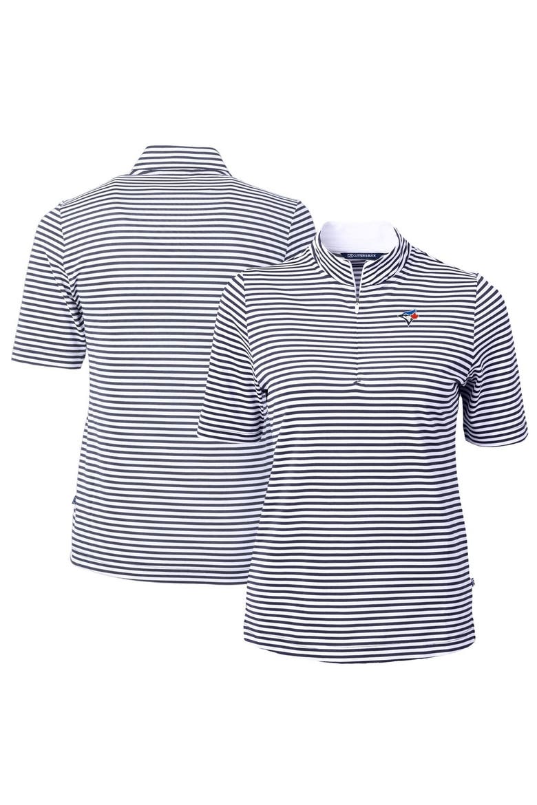 Women's Cutter & Buck  Navy Toronto Blue Jays Virtue Eco Pique Stripe Top, Main, color, Navy
