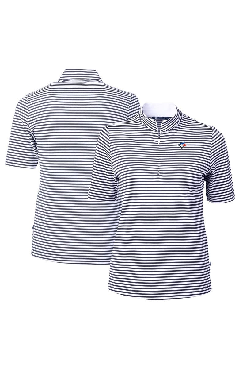 Cutter & Buck Women's Cutter & Buck  Navy Toronto Blue Jays Virtue Eco Pique Stripe Top, Main, color, Navy