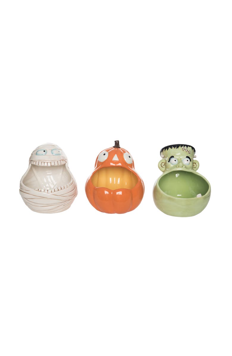 Transpac Dolomite Big Mouth Candy Bowl Set of 3 for Halloween Fun, Main, color, Multicolored