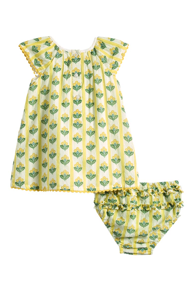 Floaty Shirred Cotton Dress & Bloomers Set, Alternate, color, YELLOW FLOWER STEM
