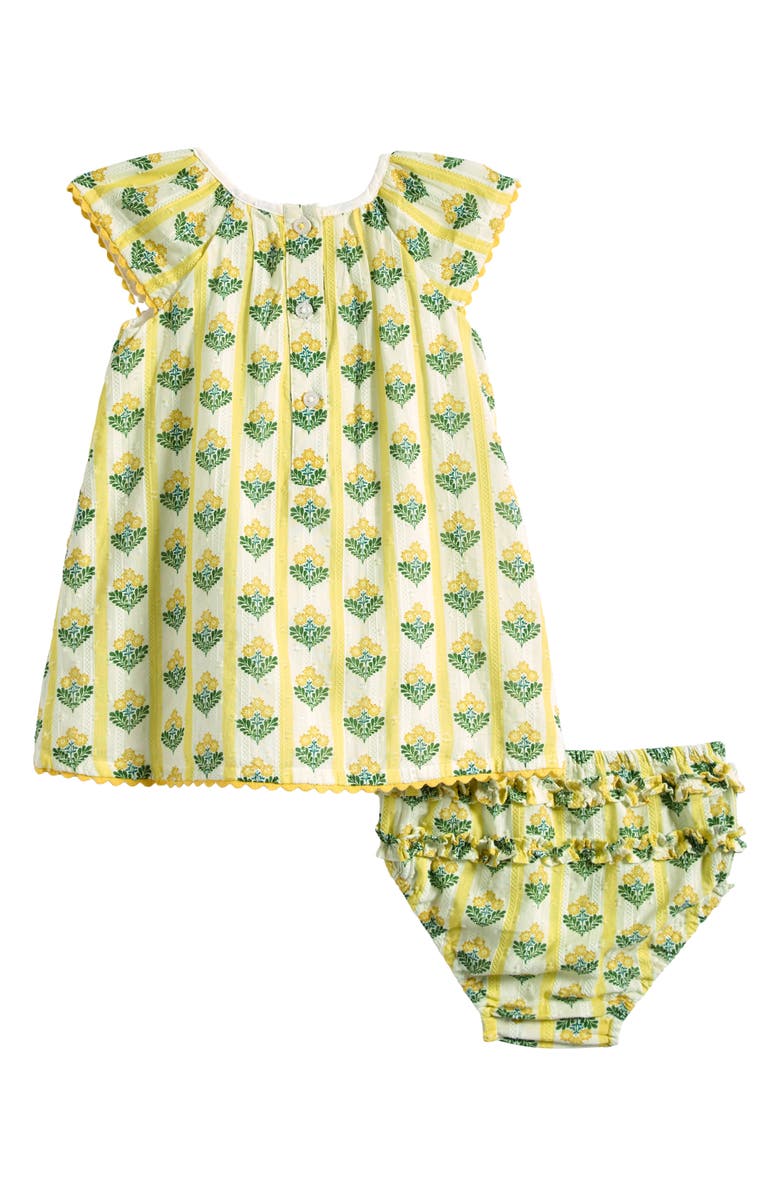 Boden Floaty Shirred Cotton Dress & Bloomers Set, Alternate, color, Yellow Flower Stem