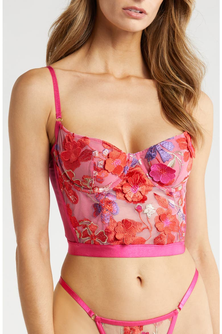 Floral Embroidered Underwire Bustier, Main, color, MIXED BERRY