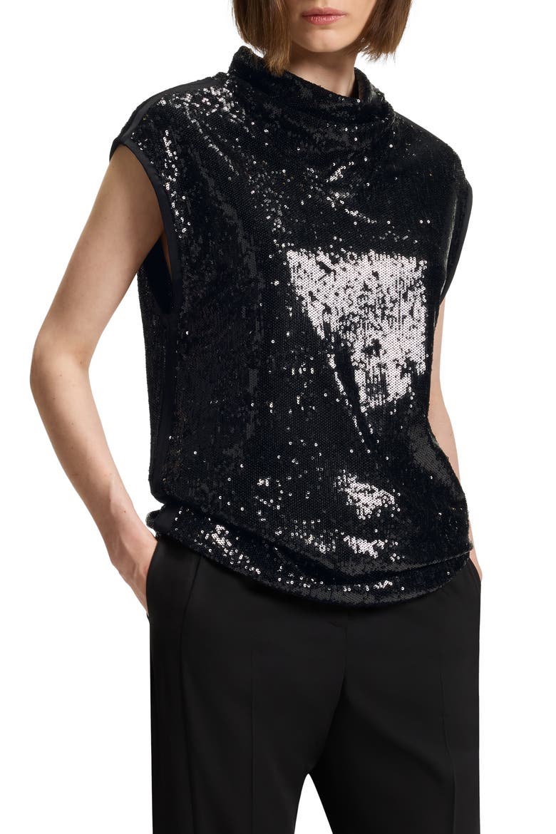 Ebib Sequin Mock Neck Top, Main, color, BLACK