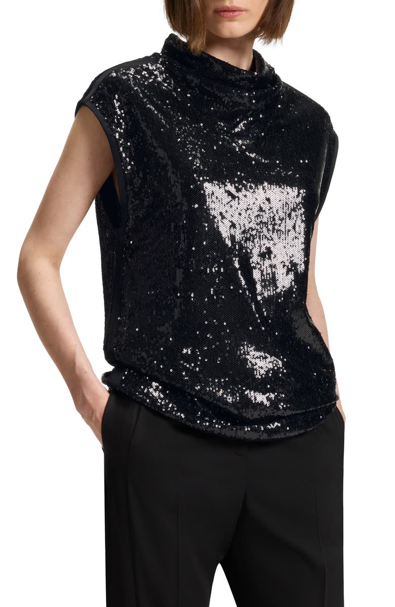 BOSS Ebib Sequin Mock Neck Top, Main, color, Black