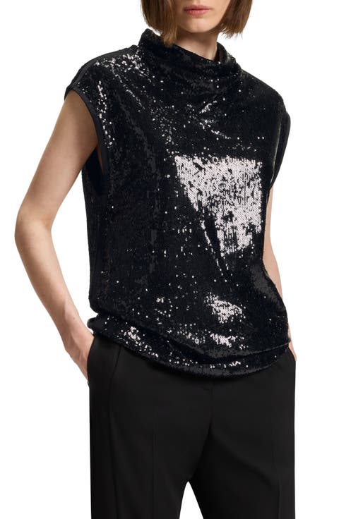 Ebib Sequin Mock Neck Top