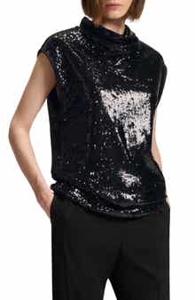 BOSS Ebib Sequin Mock Neck Top