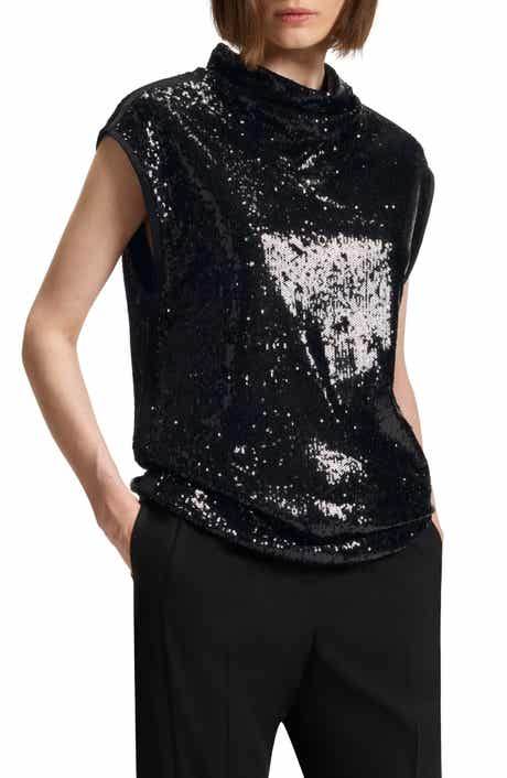 BOSS Ebib Sequin Mock Neck Top
