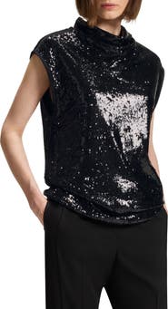 BOSS Ebib Sequin Mock Neck Top