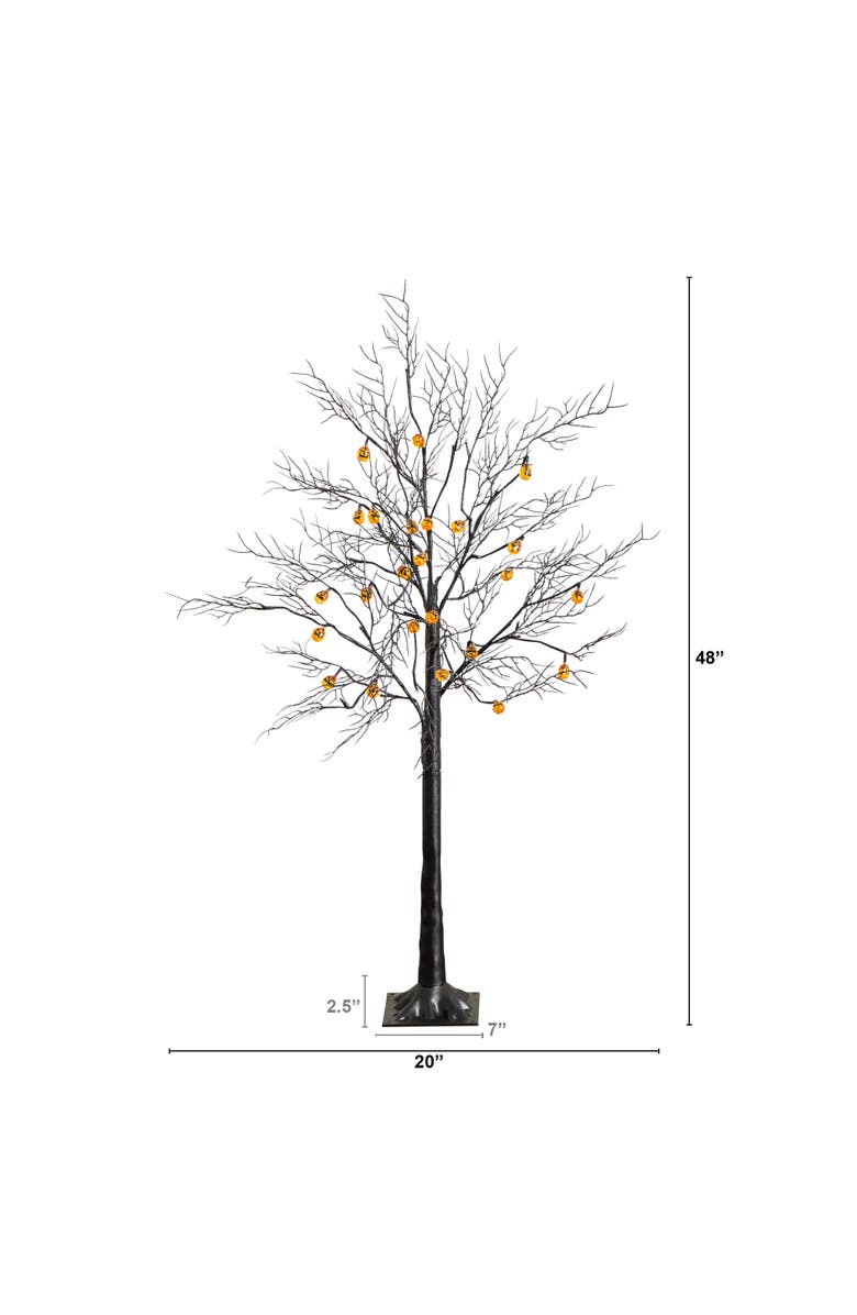 NEARLY NATURAL 4-ft Pre-Lit Artificial Halloween Black Twig Tree with 24 Orange LED Pumpkin Shaped Lights, Alternate, color, Black