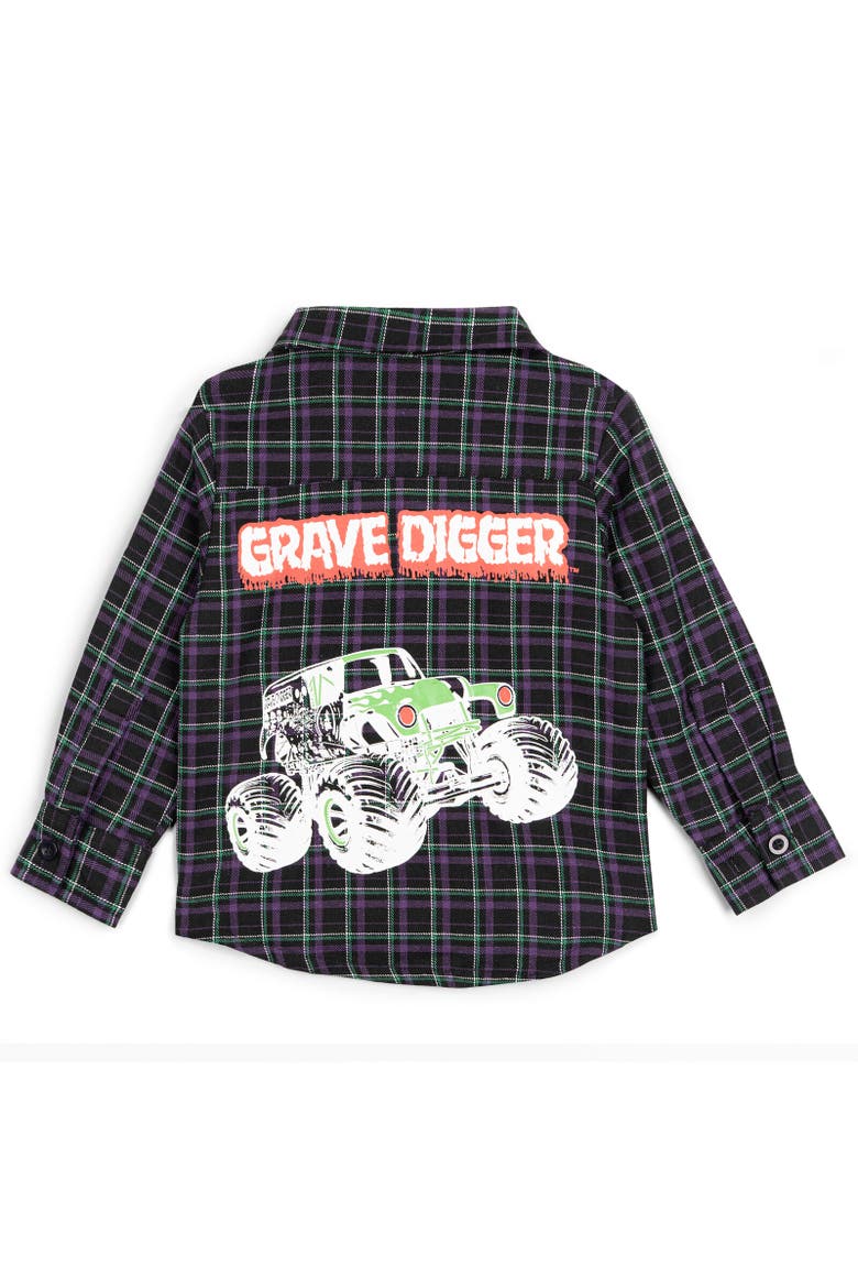 Grave Digger Long Sleeve Button Down Shirt, Alternate, color, Blue