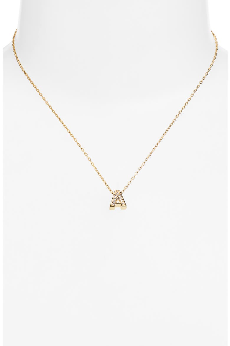 Pavé Cubic Zirconia Initial Necklace, Alternate, color, A- CLEAR- GOLD