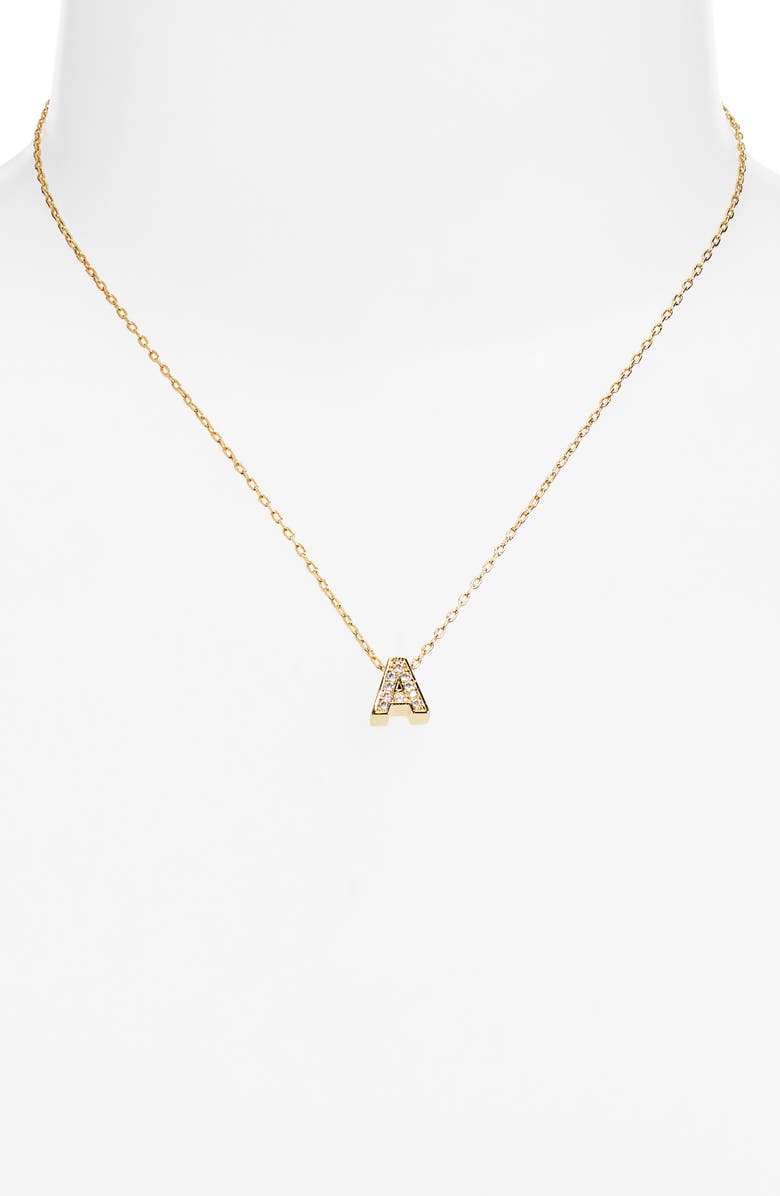 Nordstrom Pavé Cubic Zirconia Initial Necklace, Alternate, color, A- Clear- Gold