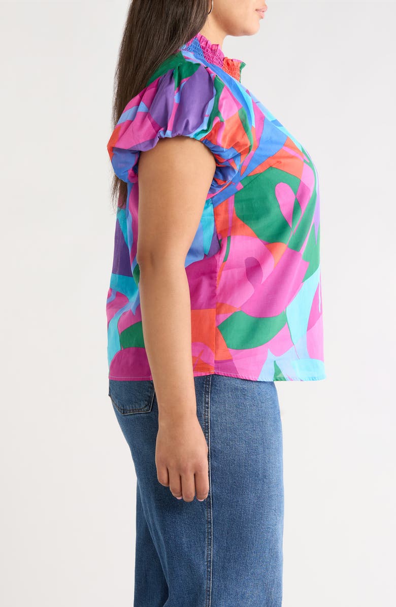 SUGARLIPS Vemmy Abstract Smocked Trim Top, Alternate, color, Magenta-Blue-Green