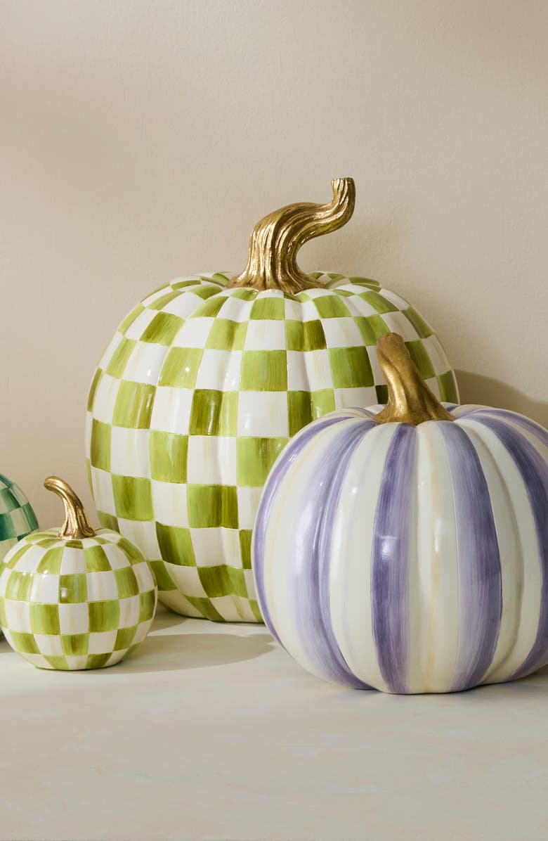 MACKENZIE CHILDS Moss Check Large Pumpkin, Alternate, color, Green
