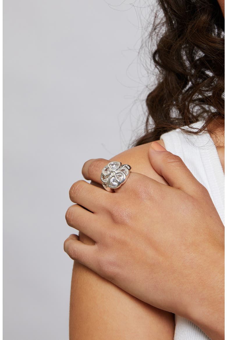 Mixed Cut Cubic Zirconia Cocktail Ring, Alternate, color, SILVER
