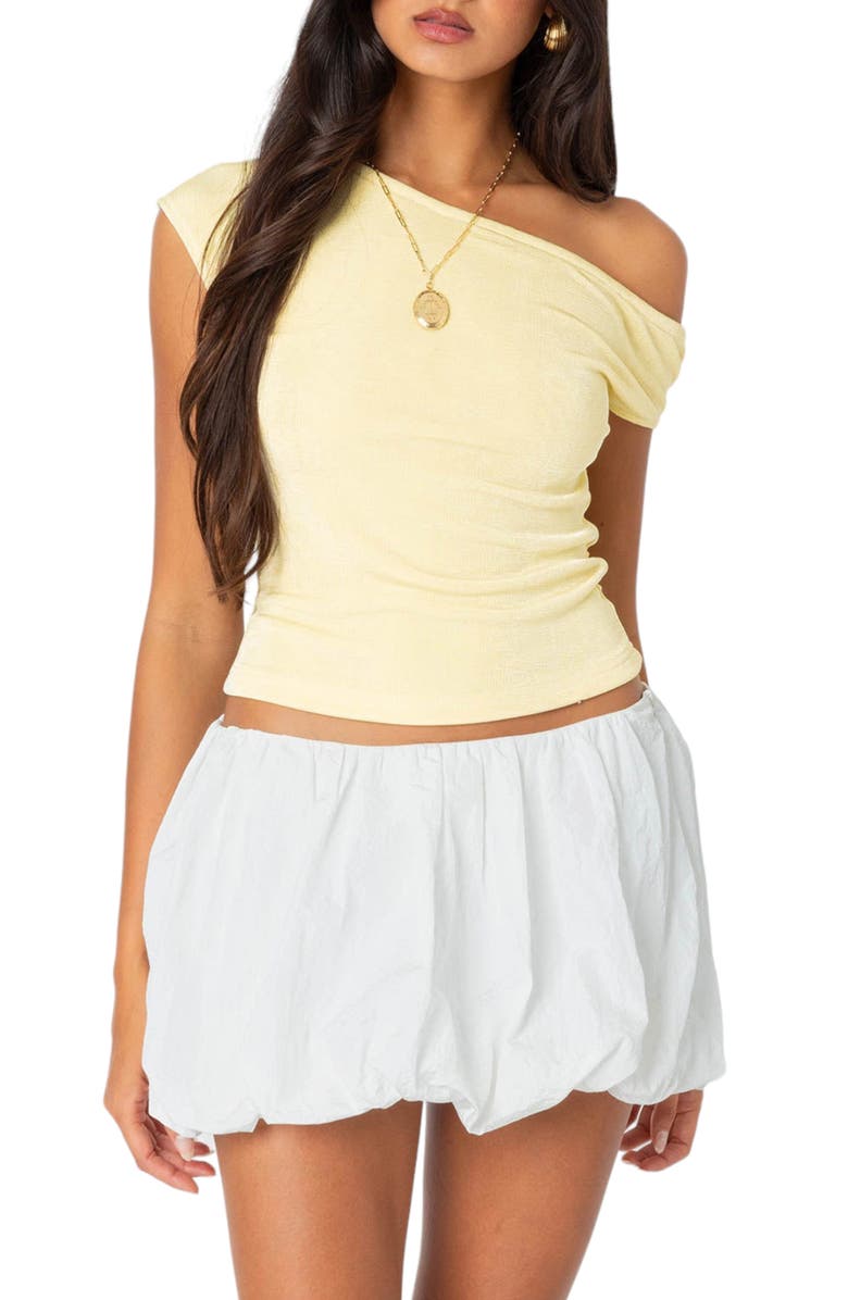 EDIKTED Jett One-Shoulder Crop Top, Main, color, Yellow