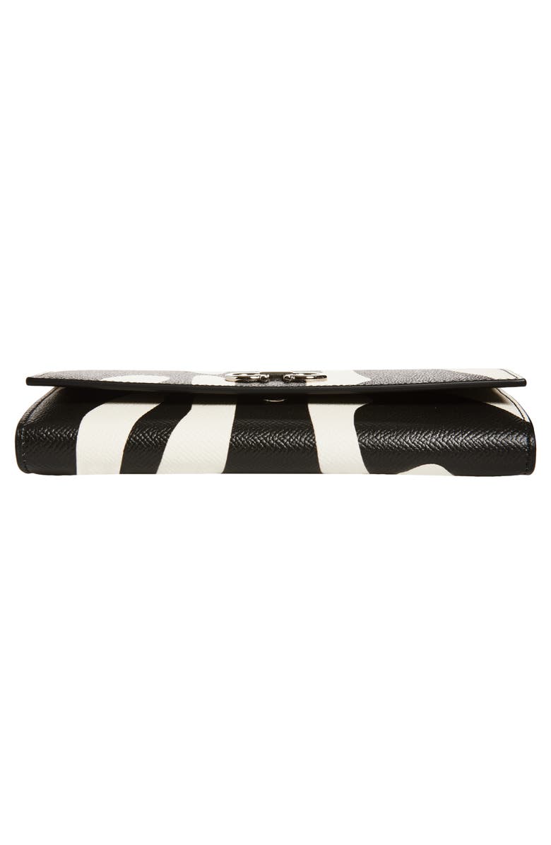 FERRAGAMO Double Gancio Stripe Leather Wallet on a Chain, Alternate, color, White Stampa Zebra Nero