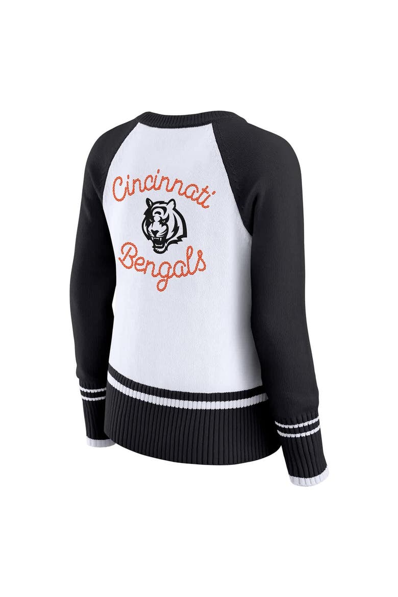 Women's WEAR by Erin Andrews White/Black Cincinnati Bengals Colorblock Raglan Sweater, Alternate, color, White