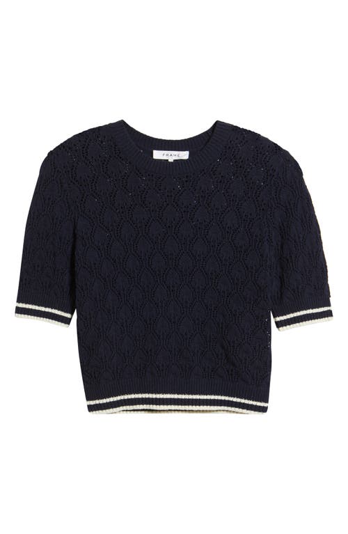 Frame The Rookie Open Stitch Short Sleeve Sweater In Blue