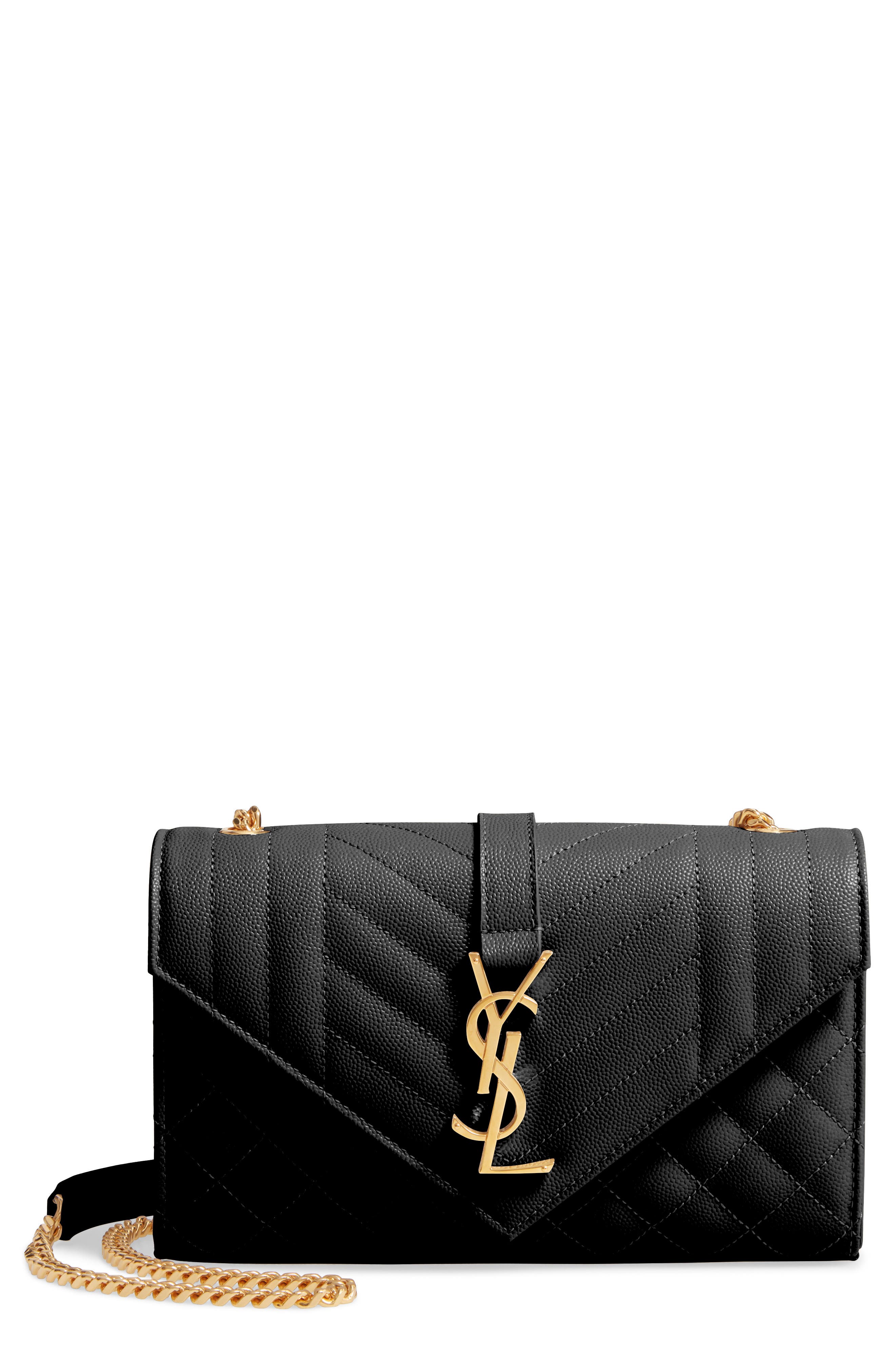 Saint Laurent Small Envelope Calfskin Leather Shoulder Bag, Main, color, 