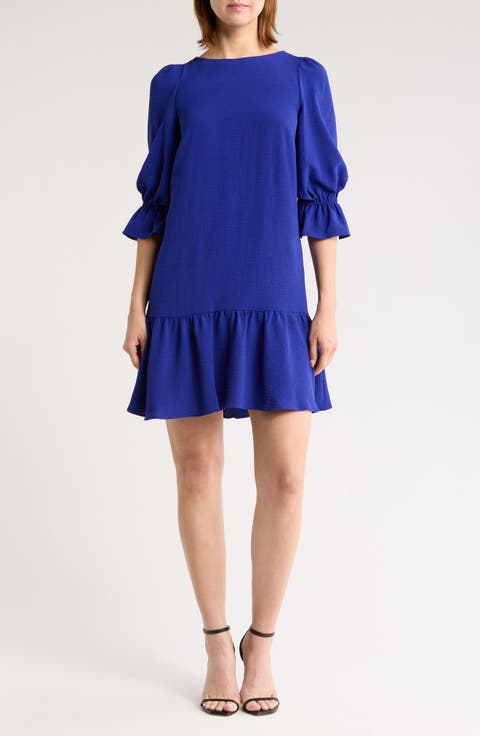 Ruffle Long Sleeve Trapeze Dress