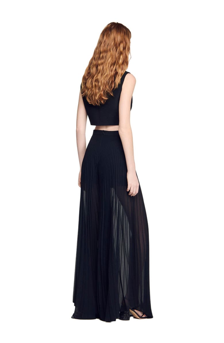 SANDRO Pleated wide-leg trousers, Alternate, color, Black