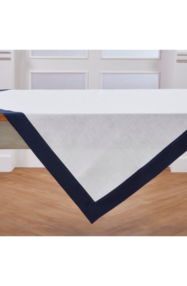 Solino Home Linen Table Throw 52 x 52 Inch for Dining Table, Holiday and Everyday Table Decor - Contempo, Alternate, color, Navy And White