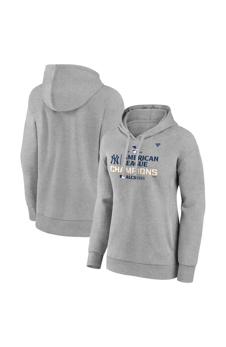 FANATICS Women's Fanatics Heather Gray New York Yankees 2024 American League Champions Locker Room Pullover Hoodie, Main, color,