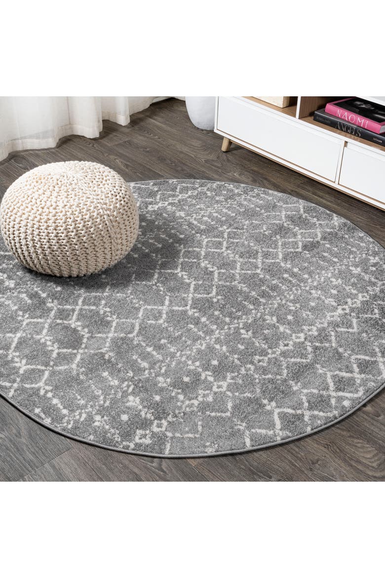 Moroccan HYPE Boho Vintage Diamond Round Area Rug, Alternate, color, Gray/Ivory